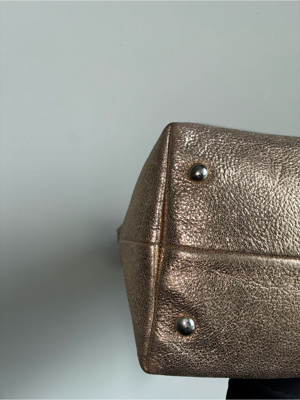 Jimmy Choo Metallic Shoulder Bag — Drawstring & Zip, Silver Hardware, Logo - Picture 9 of 13